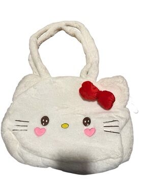 Hello Kitty White Plush Purse with Red Bow and Pink Heart Cheeks